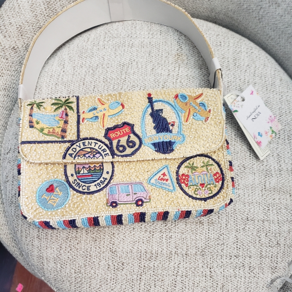 HANDCRAFTED BEADED TIK TOK VIRAL ROUTE 66 HANDBAG NWT.